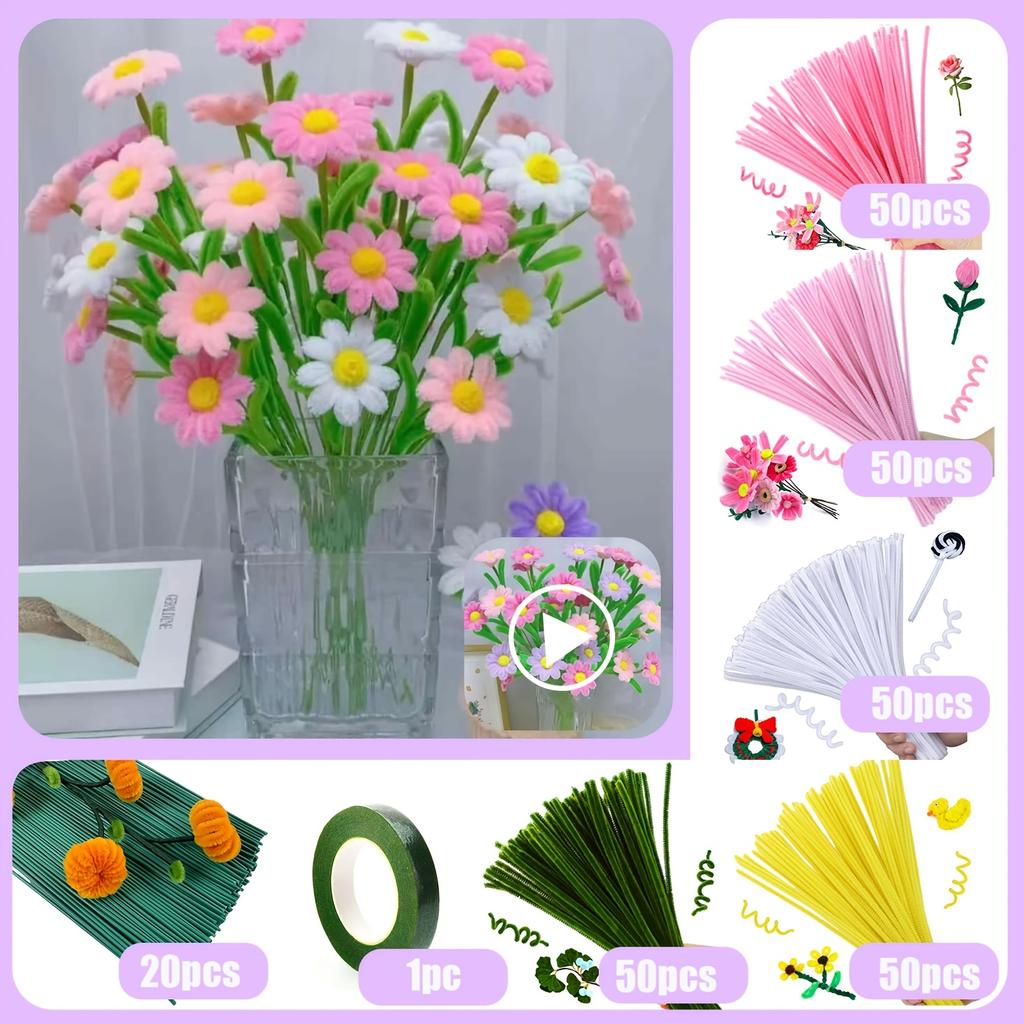 Набор для рукоделия «Цветок маргаритки» - Материал из искусственного меха, Материалы для поделок из синельной проволоки - Свадебные букеты, Подарки на Пасху и День матери