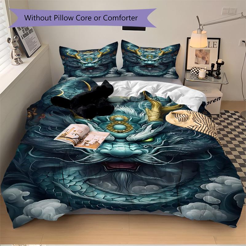 3pcs Dragon Head Duvet Cover Set - Machine Washable, Includes 1 Cover and 2 Pillowcases, No Core Included yy251013084