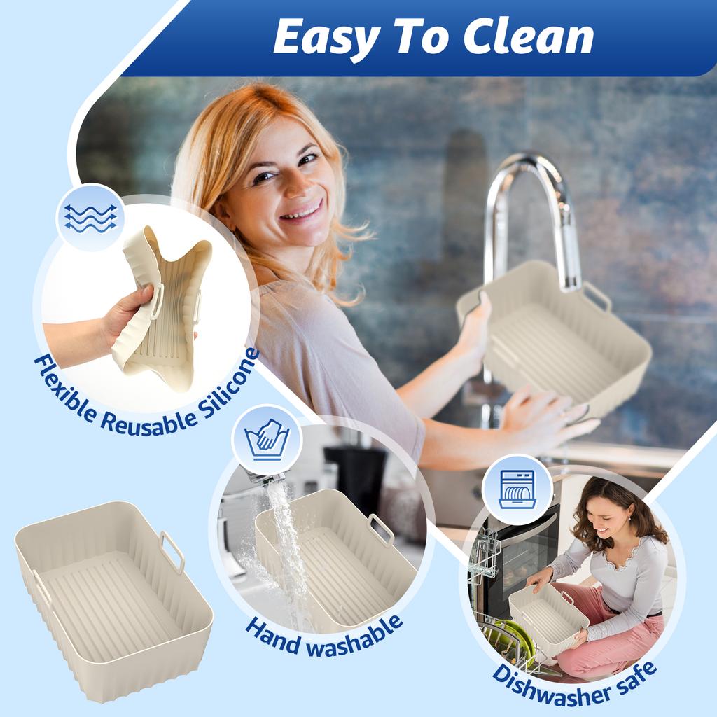 2 шт. Силиконовый вкладыш для аэрофритюрницы с ручкой, многоразовый силиконовый поддон для аэрофритюрницы, прямоугольный силиконовый горшок для аэрофритюрницы, термостойкий воздух