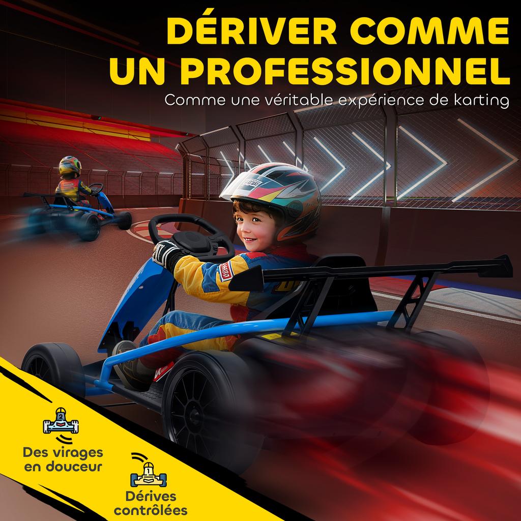 Electric Go-Kart for Children, 2 x 24V Motors, Drift Mode, 13 km/h, 119 x 77 x 54 cm, Blue