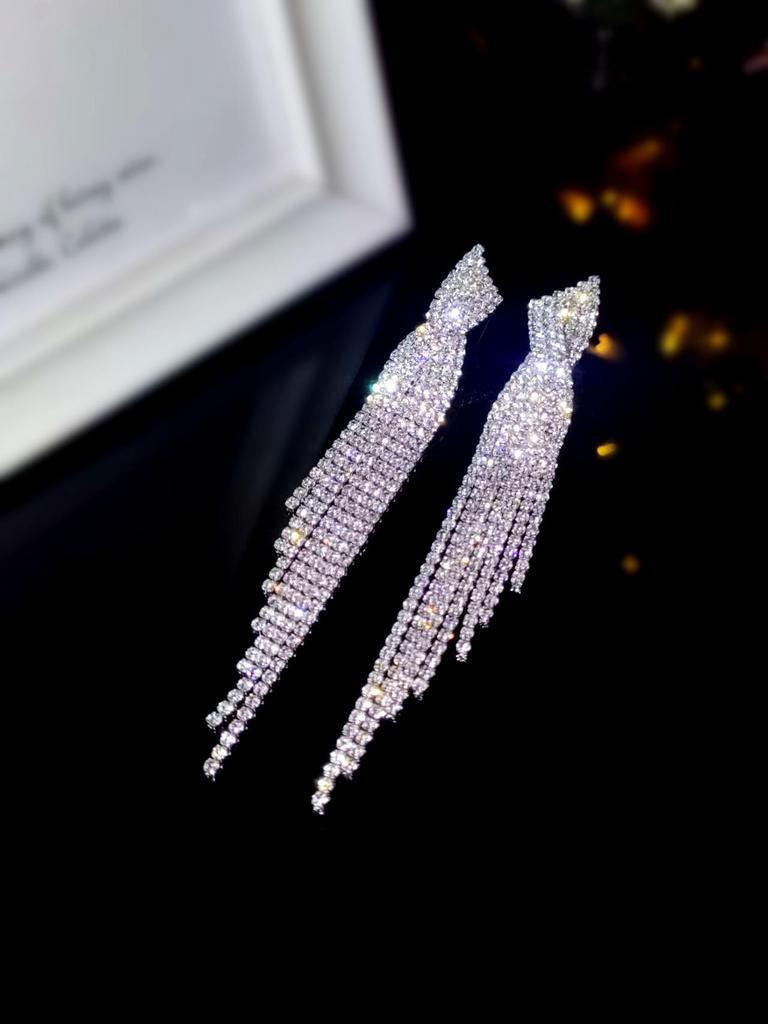 European & American Style Full Diamond Long Tassel Earrings for Women