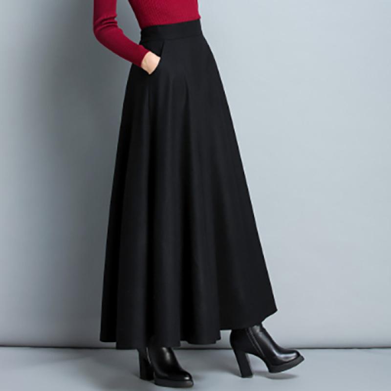 Woolen Skirt Large Swing A-line Skirt High Waist Mid-length Large Size Women's Long Skirt Large Swing Skirt Elastic Skirts
