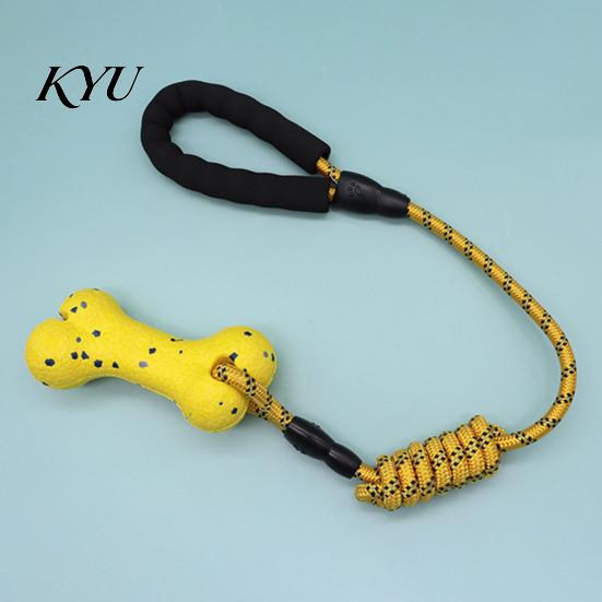Heavy Duty Dog Pull Toys ETPU Bone Chew Toy, with Braided Rope, Foam Handle, Interactive Tug of War Pet Teeth Cleaning for Medium Large Breed