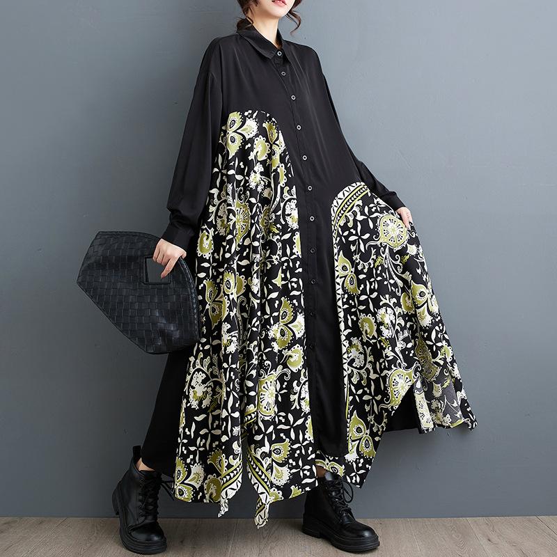 Spring and Summer New Fashion Irregular Patchwork Color Block Shirt Dress Loose Casual Oversized Chiffon Dress