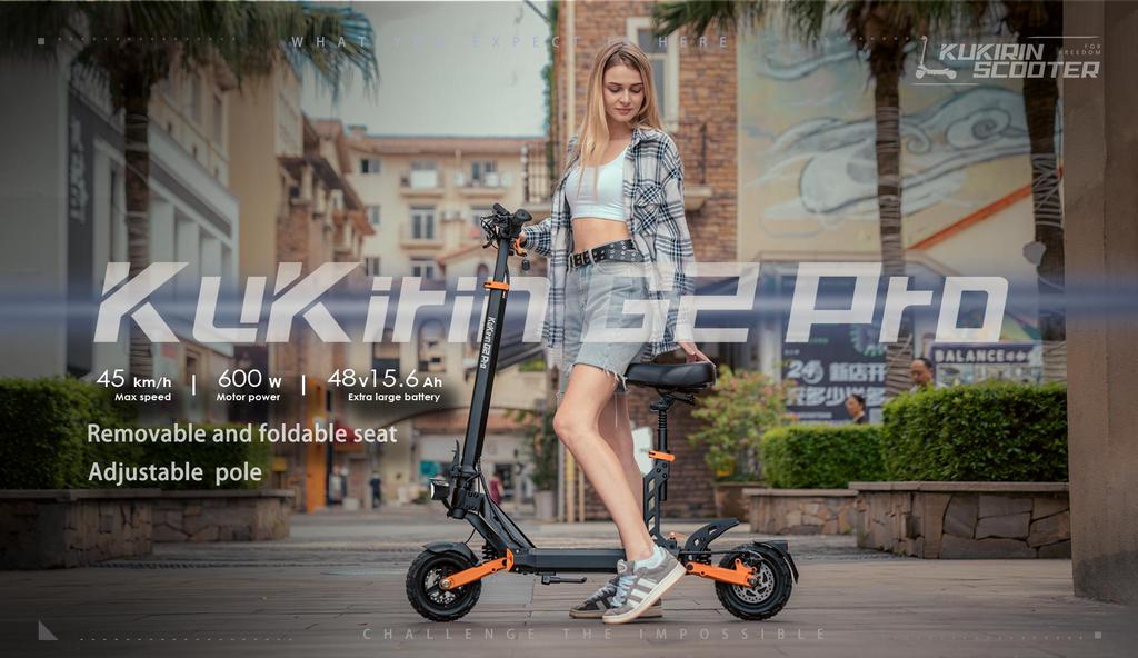 Складной электрический самокат KuKirin G2 Pro, двигатель 600 Вт, аккумулятор 48 В 15,6 Ач, максимальная скорость 45 км/ч, запас хода 58 км, 9-дюймовые колеса
