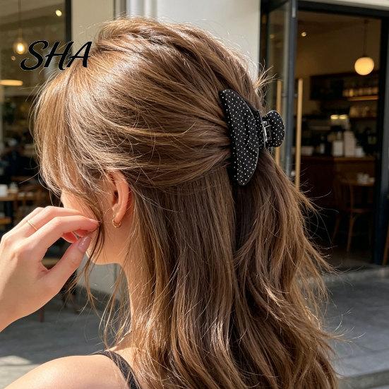 Trendy Hair Styling Clips Polka Dot Claw Clip for Women, 3.9 Inch Black/White/Red Big Clips, Large Thick Accessory, Strong Hold No Slip or Thin Secure