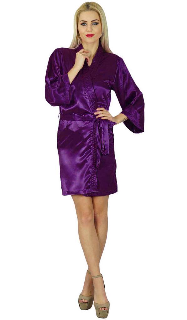 Bimba Women Short Satin Getting Ready Robe Bridesmaid Kimono Sleeve Coverup