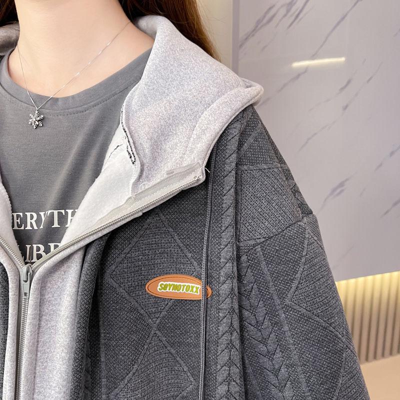 Пальто оверсайз, женское осенне-зимнее утолщенное пальто с капюшоном, женские теплые свободные топы, повседневный удобный топ на молнии