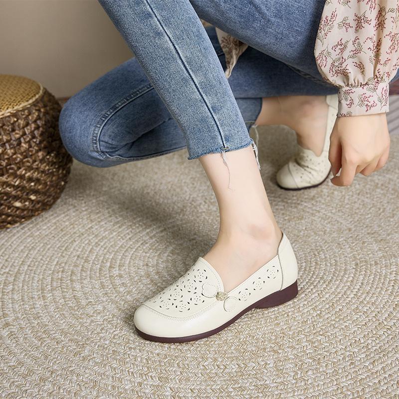 Материнские туфли из коровьей кожи первого слоя, женские туфли из мягкой кожи на мягкой подошве, нескользящие с перфорацией, женские туфли для среднего и пожилого возраста, летние удобные с перфорацией, повседневные