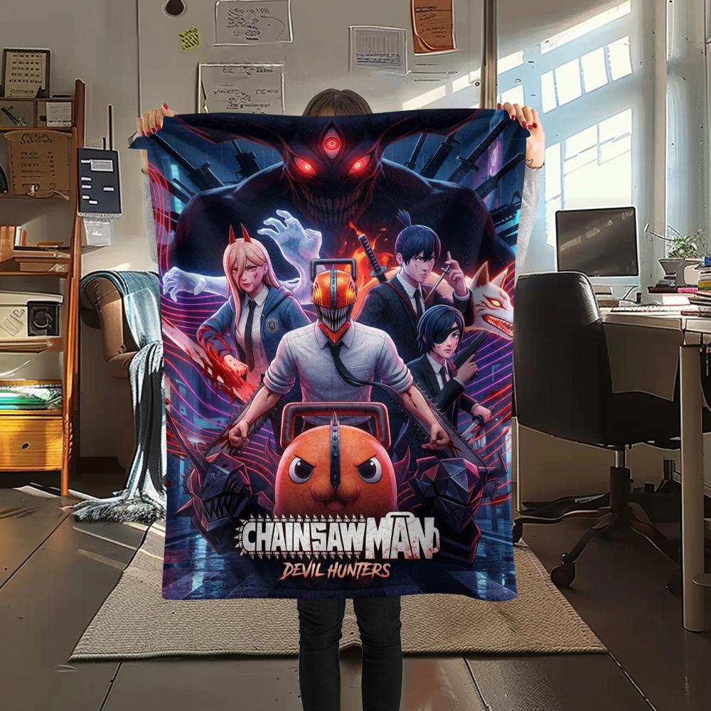 1PC Chainsaw Man Patterned Flannel Blanket Suitable For All Seasons For Home Decor Warmth And Comfort Gifts Holiday Present
