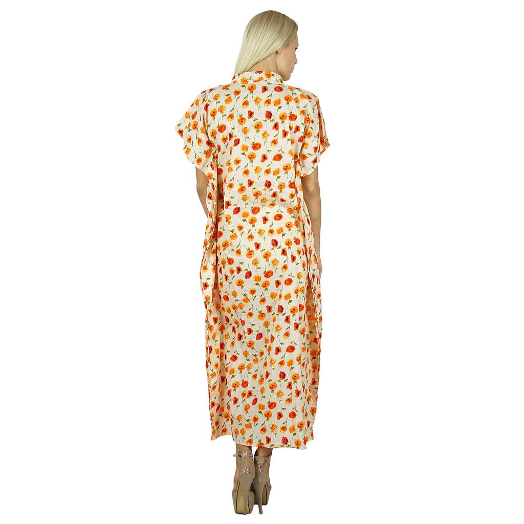 Bimba Women Long Cotton Kaftan Bohemian Nightgown Floral Maxi Caftan