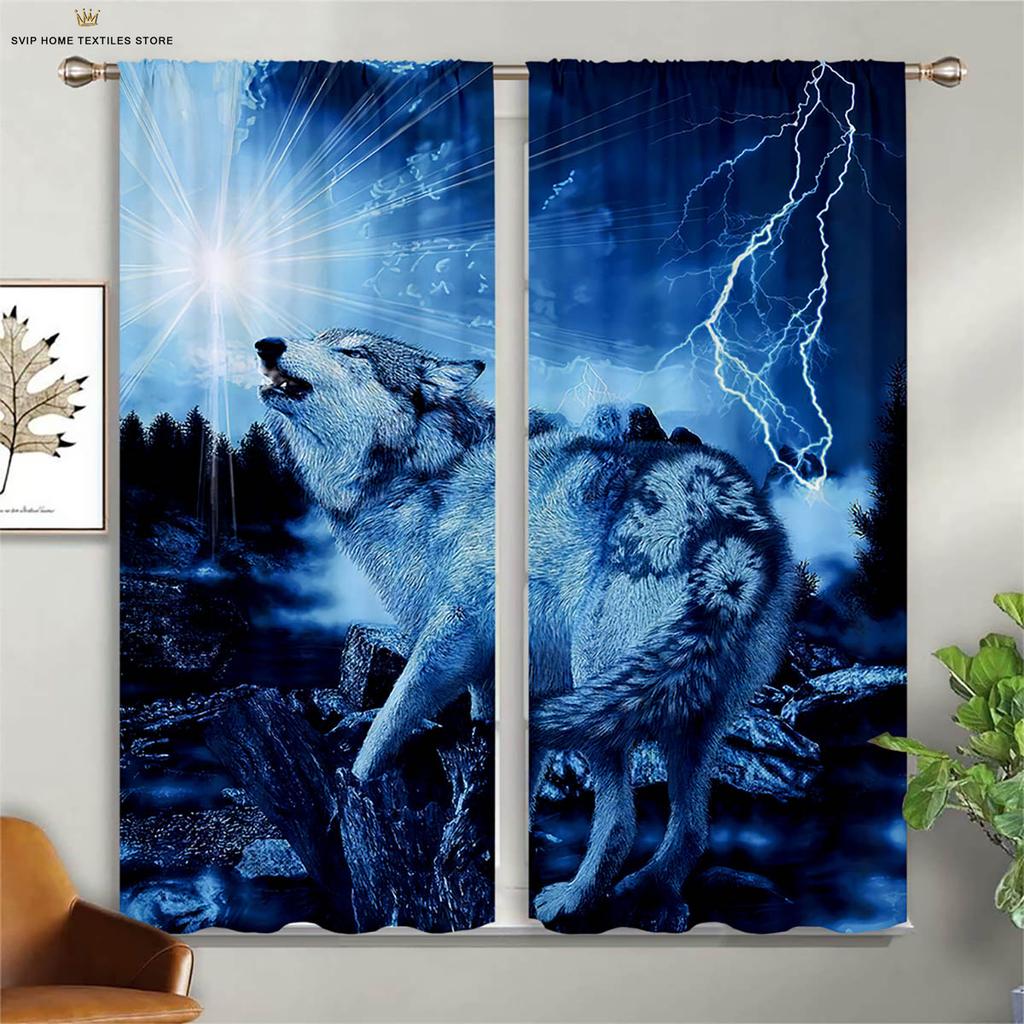 Плотные 3D-шторы, звездное небо, волк, животное, подходят для учебы, общежития, спальни, декоративные, 2 шт.