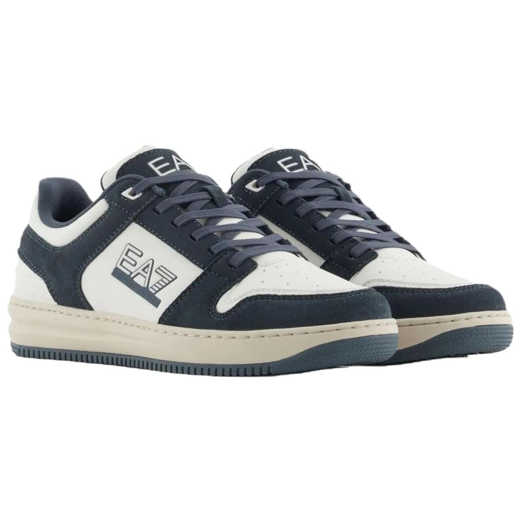 Emporio Armani EA7 Искусственная кожа ПУ Полиэстер Круглый носок На шнуровке Перфорированные Цветные блоки Повседневные кроссовки Низкие Унисекс кроссовки X8X195XK409U492