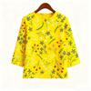 Casual Blouse, Vintage Style, For Women, Floral Print, O Neck, Three Tribal Sleeves, Elegant Loose Top, Made of Elastic Hem