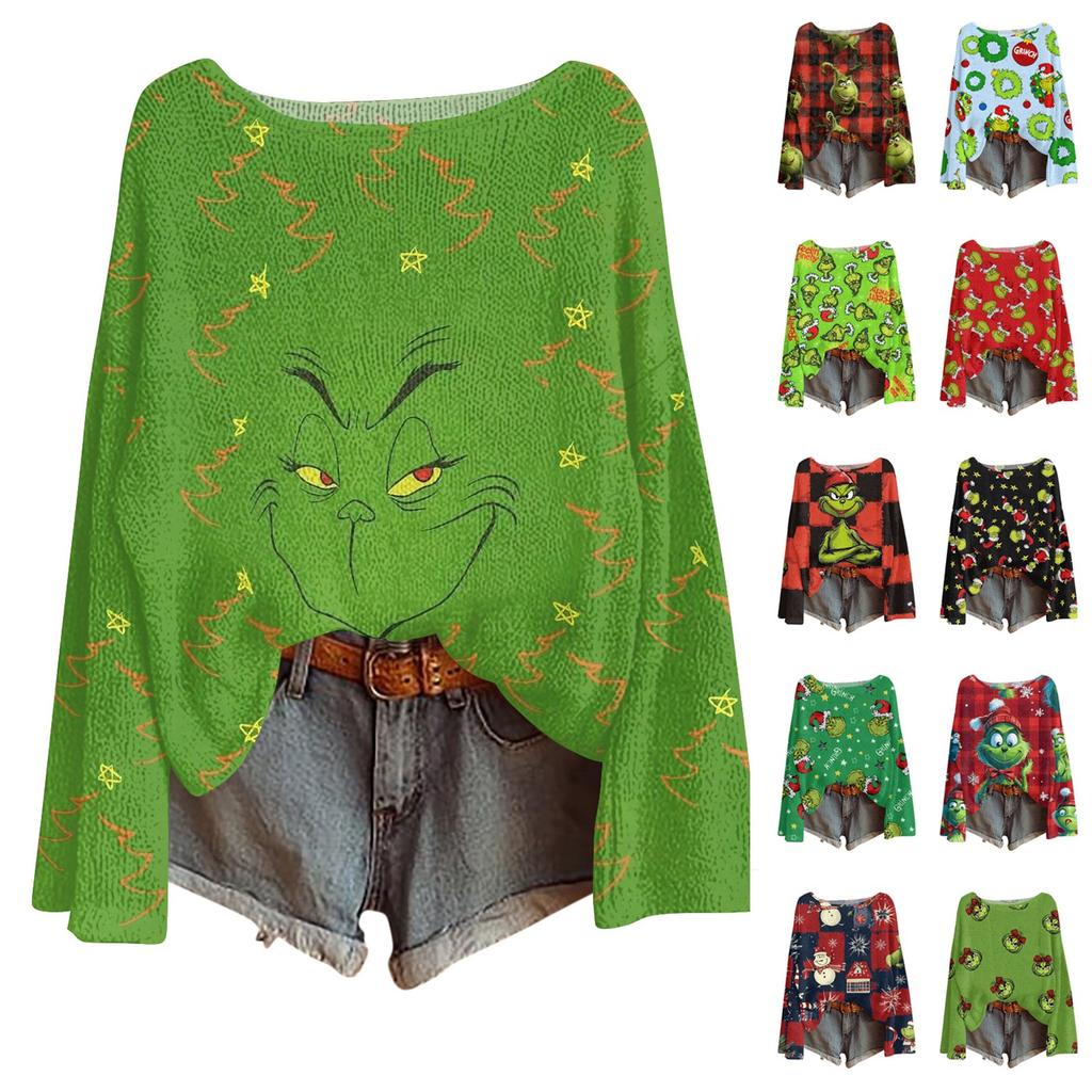 Womens Fall Sweaters Long Sleeve Print Tops Pullover Sweaters Loose Dressy Casual Basic Clothes