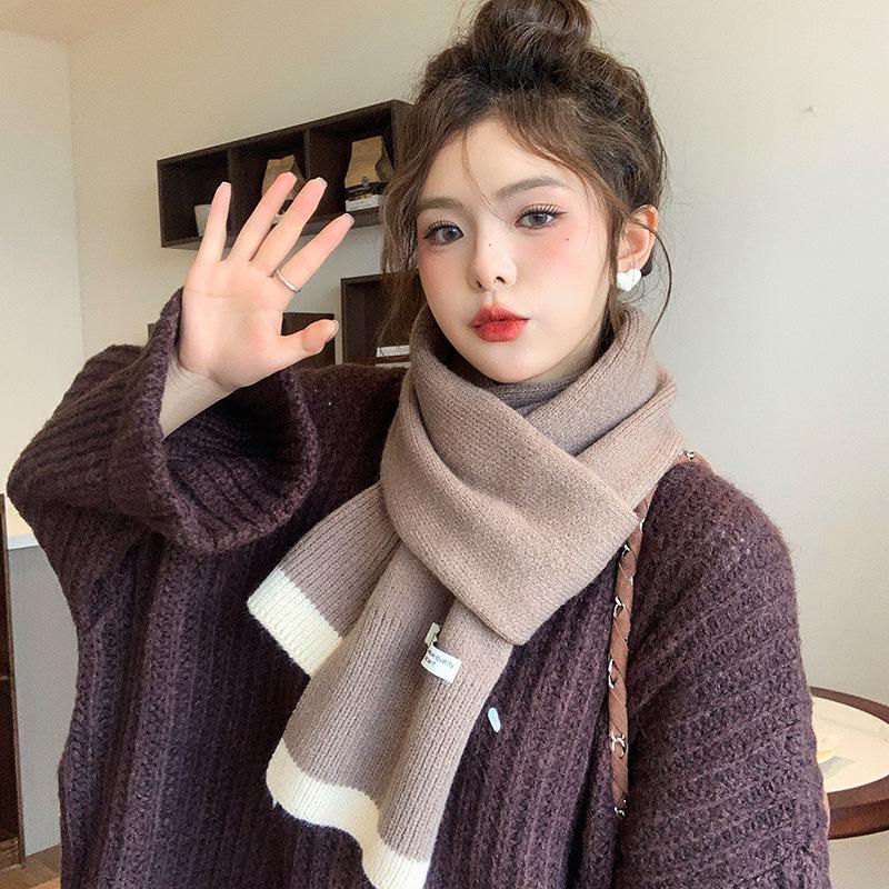 Вязаный шерстяной шарф в японском и корейском стиле для женщин - Теплая зимняя манишка, Идеальный новогодний красный рождественский подарок