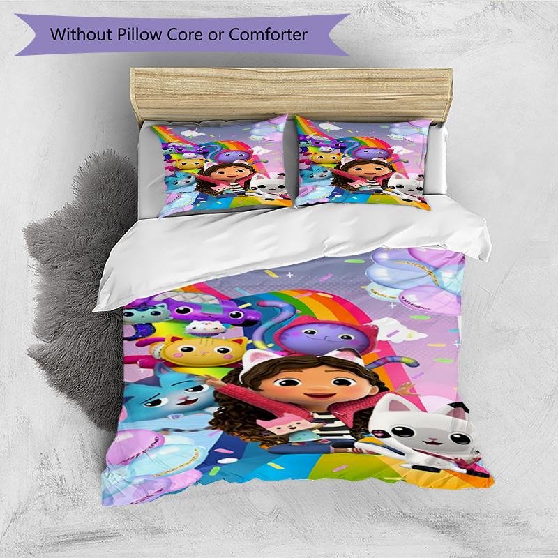 3pcs Duvet Cover Set (1*Duvet Cover + 2*Pillowcase, Without Core), Gabby's Dollhouse Print Bedding Set, Bedroom Decor, All‑Season, Birthday Gift