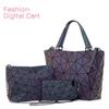 Luminous Bag Set Women Geometry Diamond Tote Quilted Shoulder Bags Laser Plain Folding Handbags
