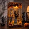 15cm LED Night Light Black Cat Pumpkin Halloween Gothic Resin Table Lamp Spooky Haunted Desk Room Decoration Gift