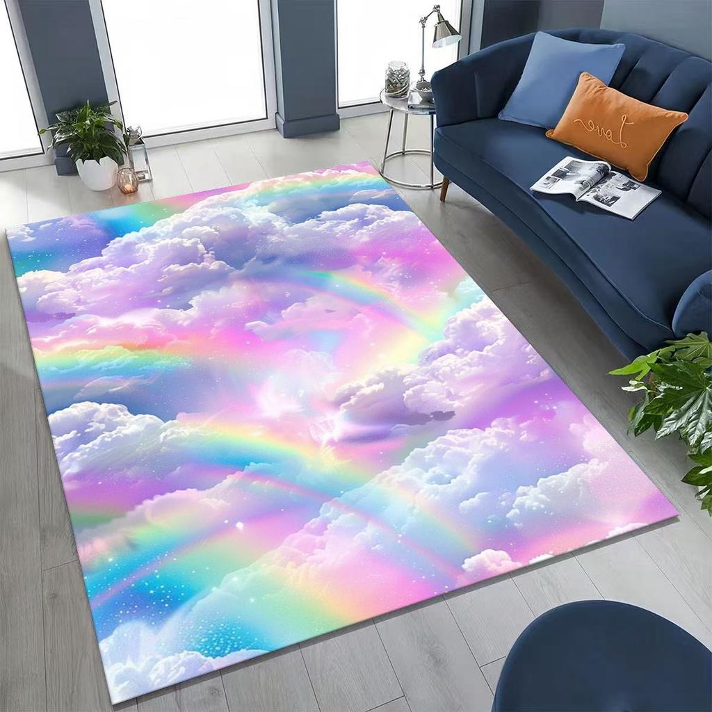 Colorful Rainbow Clouds Dream Sky Cartoon Rug for Bedroom Living Room Sofa Home Doormat Decor, Large Kid Play Non-slip Floor Mat