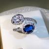 925  High Quality Blue Topaz Ring Inlaid Pure Body Cut Fire Bright Paraiba Ring Women's Party Birthday Gift