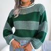 Женский свободный повседневный свитер с круглым вырезом и длинными рукавами в полоску с длинными рукавами