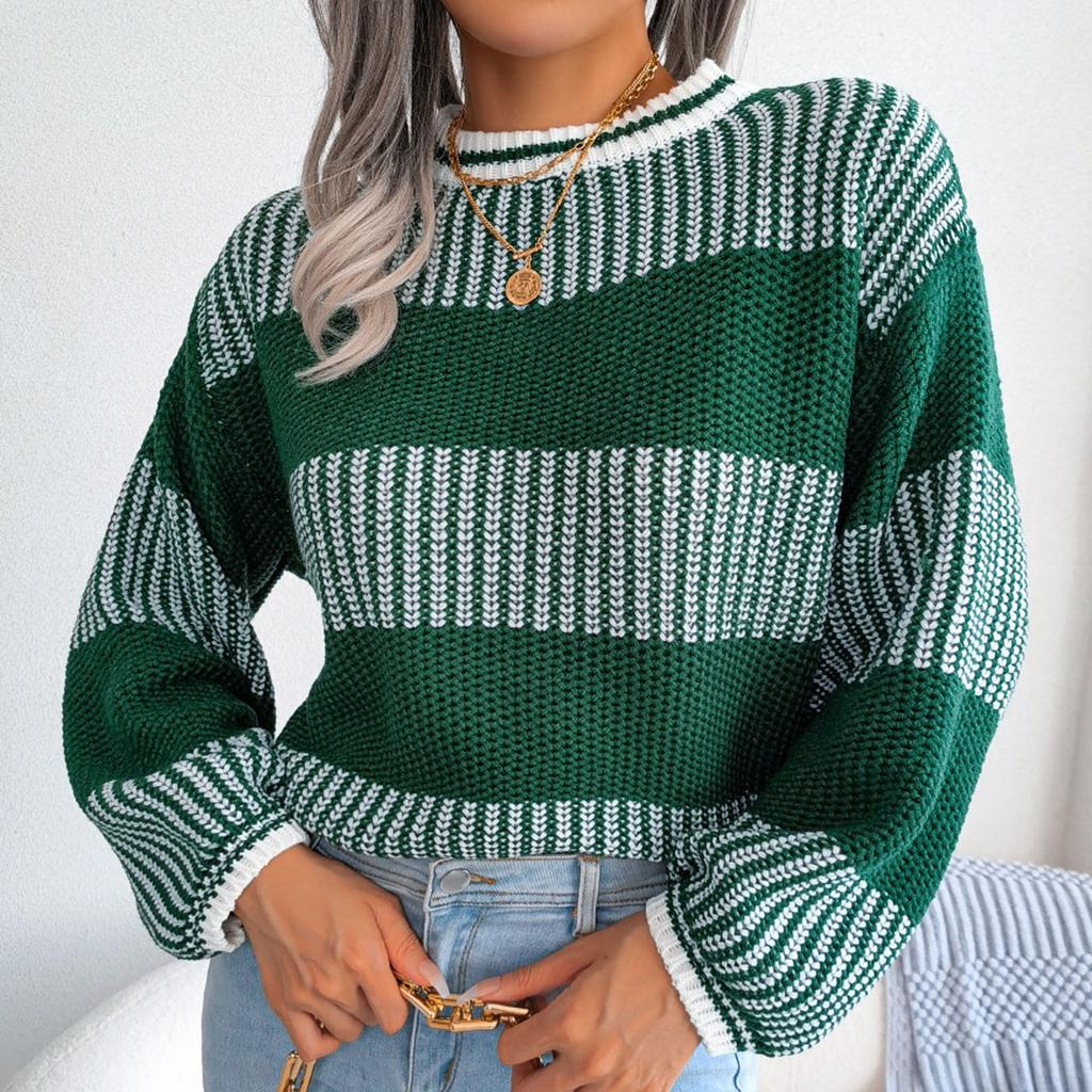 Женский свободный повседневный свитер с круглым вырезом и длинными рукавами в полоску с длинными рукавами