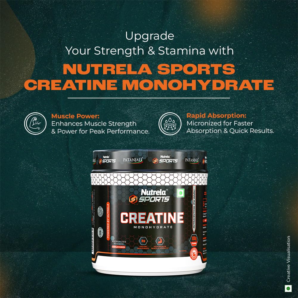 Nutrela Sports Patanjali Креатин Моногидрат 100г Без Вкуса Для Силы Мышц и Восстановления