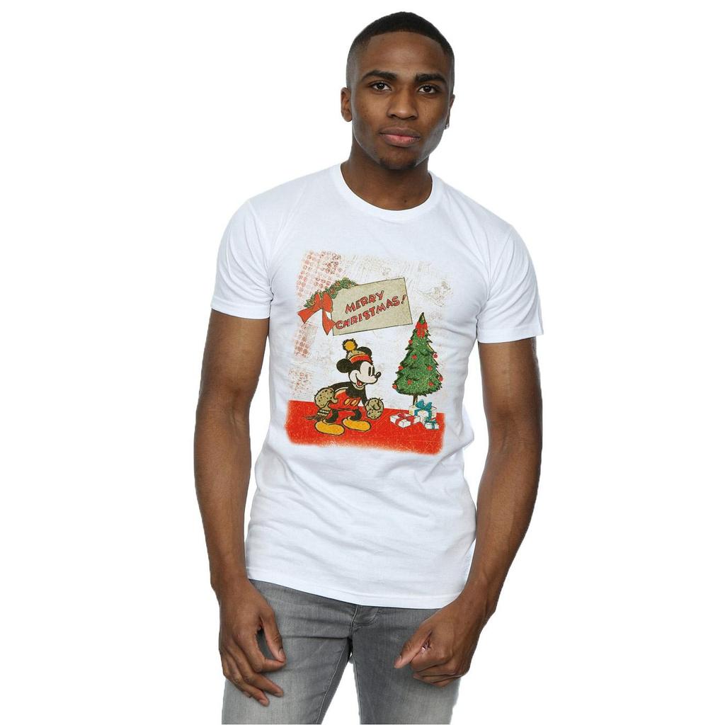 Disney Mens Mickey Mouse Vintage Christmas T-Shirt