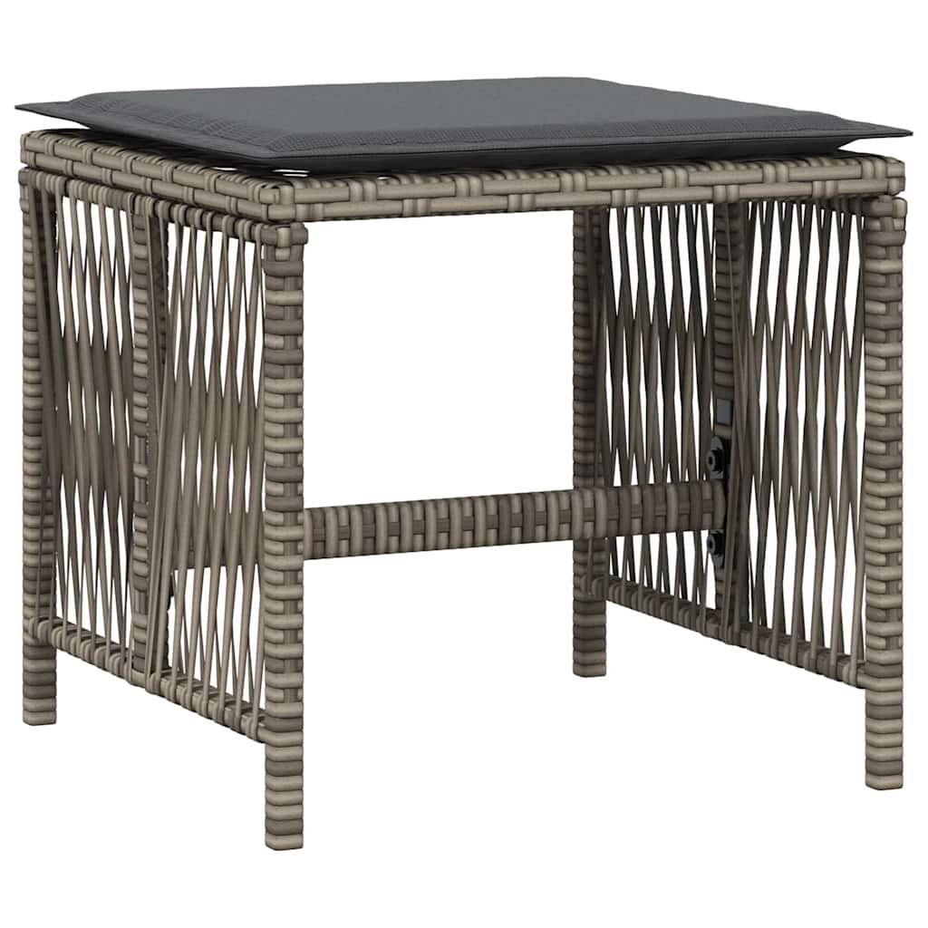 Garden Stool with Cushions 4 pcs Grey 41x41x36 cm Poly Rattan