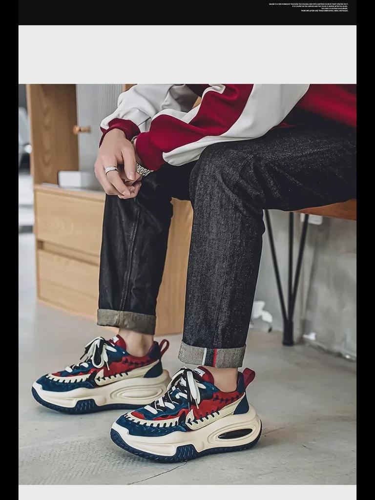 Повседневная мужская спортивная обувь TikTok — толстая подошва, кожаные кроссовки Dad, увеличивающие рост, студенческая обувь с низким верхом