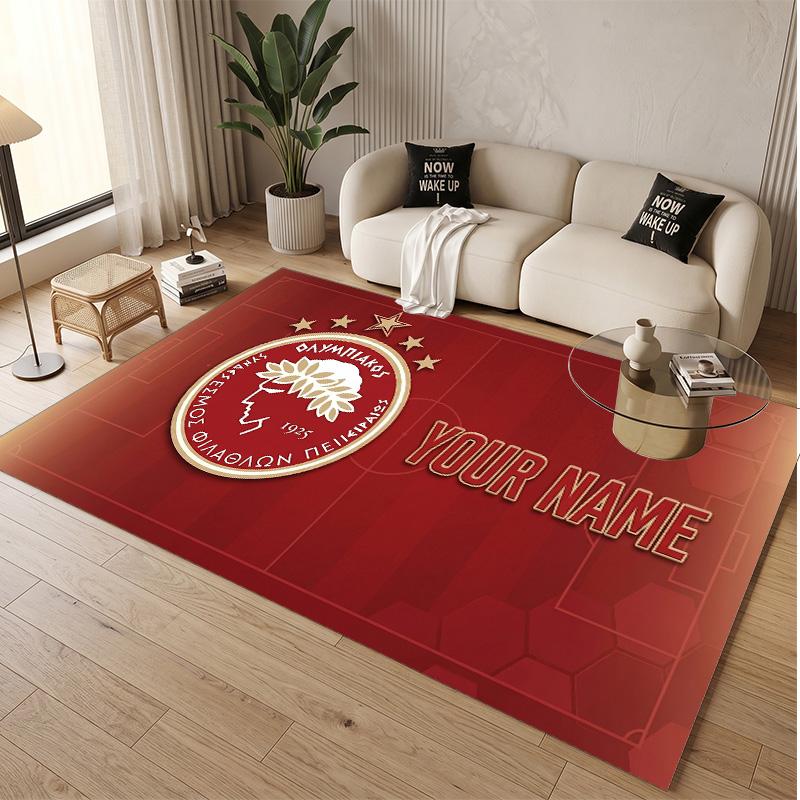 Personalized Crystal Velvet Carpet Olympiacos Pattern Non Slip Floor Rug