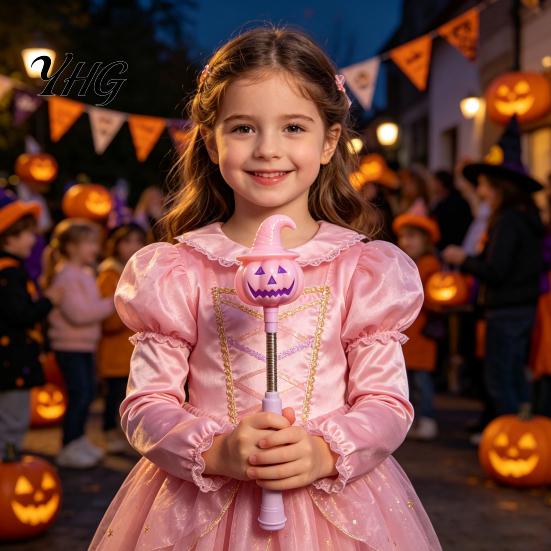 Spring Wobble Pumpkin Figurine Halloween Lighted Sticks, Glowing Lantern, Handheld Shaking Light Kids Holiday Party Favors with Witch Hat, LED Spooky