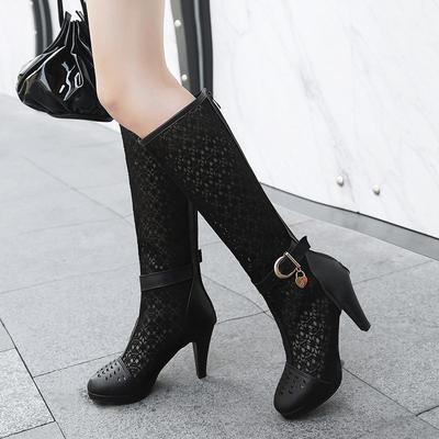 Женские крутые сапоги на высоком каблуке, сексуальные в европейском и американском стиле, сапоги на тонком каблуке, полые, большого размера, среднего размера