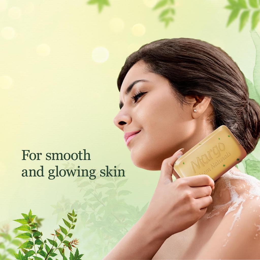 Margo Neem Naturals Soap With Sandalwood & Turmeric For Clear Smooth Skin 100gm X 5N Gentle Cleanser For Radiant Glow