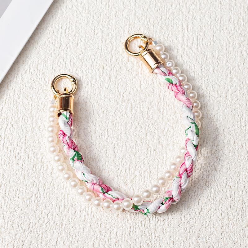 Douyin-Style Pearl Phone Lanyard with Silk Scarf Strap & Pendant