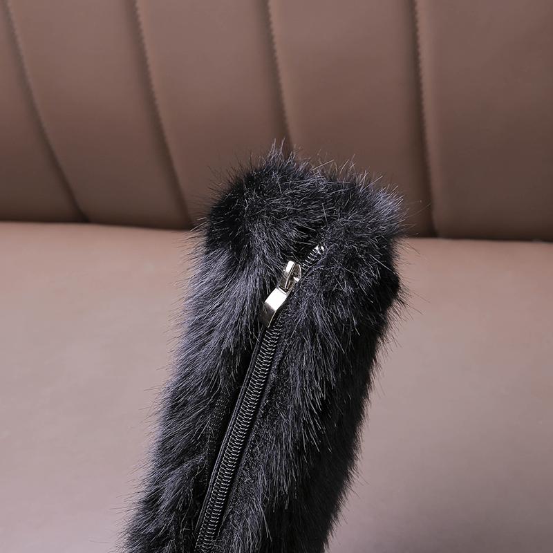 Warm Long Plush Rear Zip Knee Boots Girl 2025 Winter Comfort Thick Bottom Non Slip Booties Fashion Solid Faux Fur Boots Child