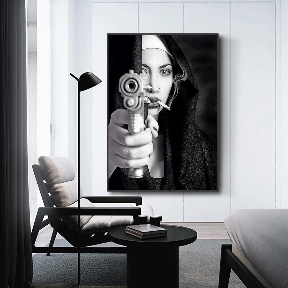 Сексуальные обнаженные монахини с большими пушками, настенная живопись на холсте, современная черно-белая пленка, постер с принтом, картина для декора гостиной