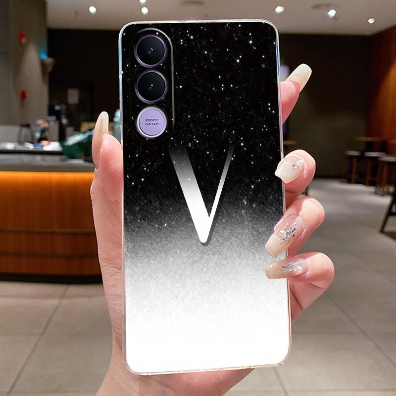 Защитный от царапин чехол для телефона Vivo V70 FE, прозрачный силиконовый (TPU), мягкий, с узором 'Счастливая буква', 'Розовая сияющая звездная ночь', парный