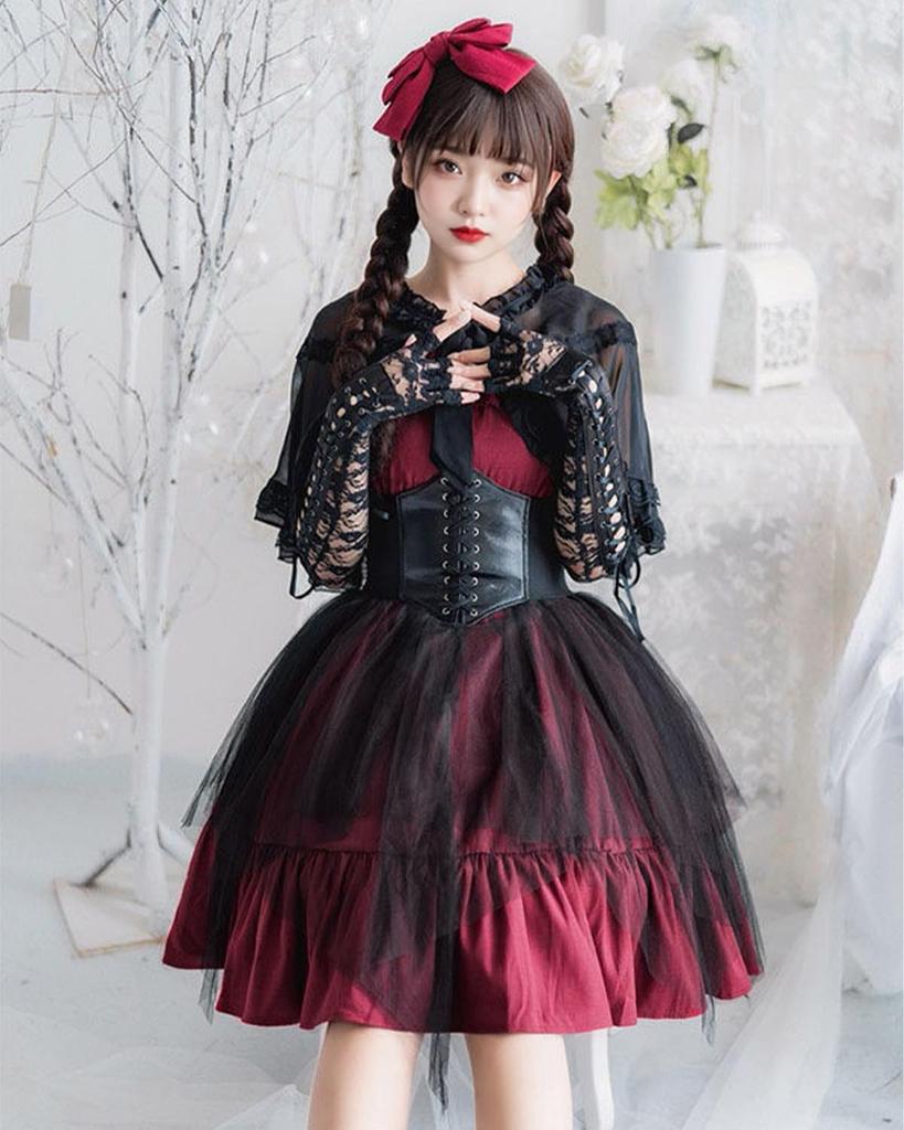 One Piece Lolita Gothic Lolita Costume Lolita Jumper Skirt Cosplay Anime Cosplay Lolita Large Size Mori Girl Sweet Loli Overlay Gloves Sash Belt Socks