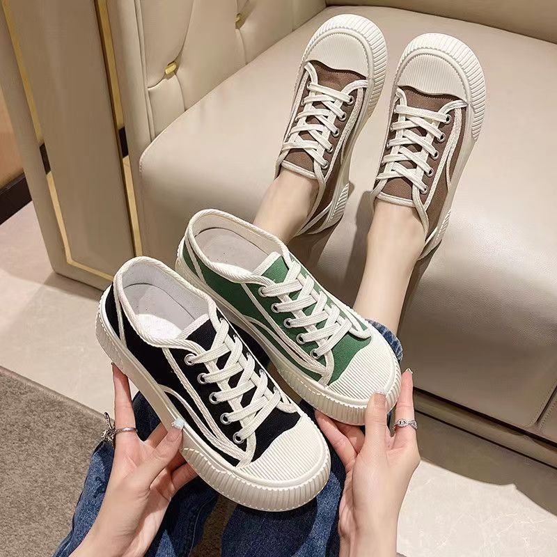 Женские парусиновые туфли Летние трендовые уличные женские повседневные туфли Толстая подошва Удобная женская обувь Спортивная дышащая корейская женская обувь
