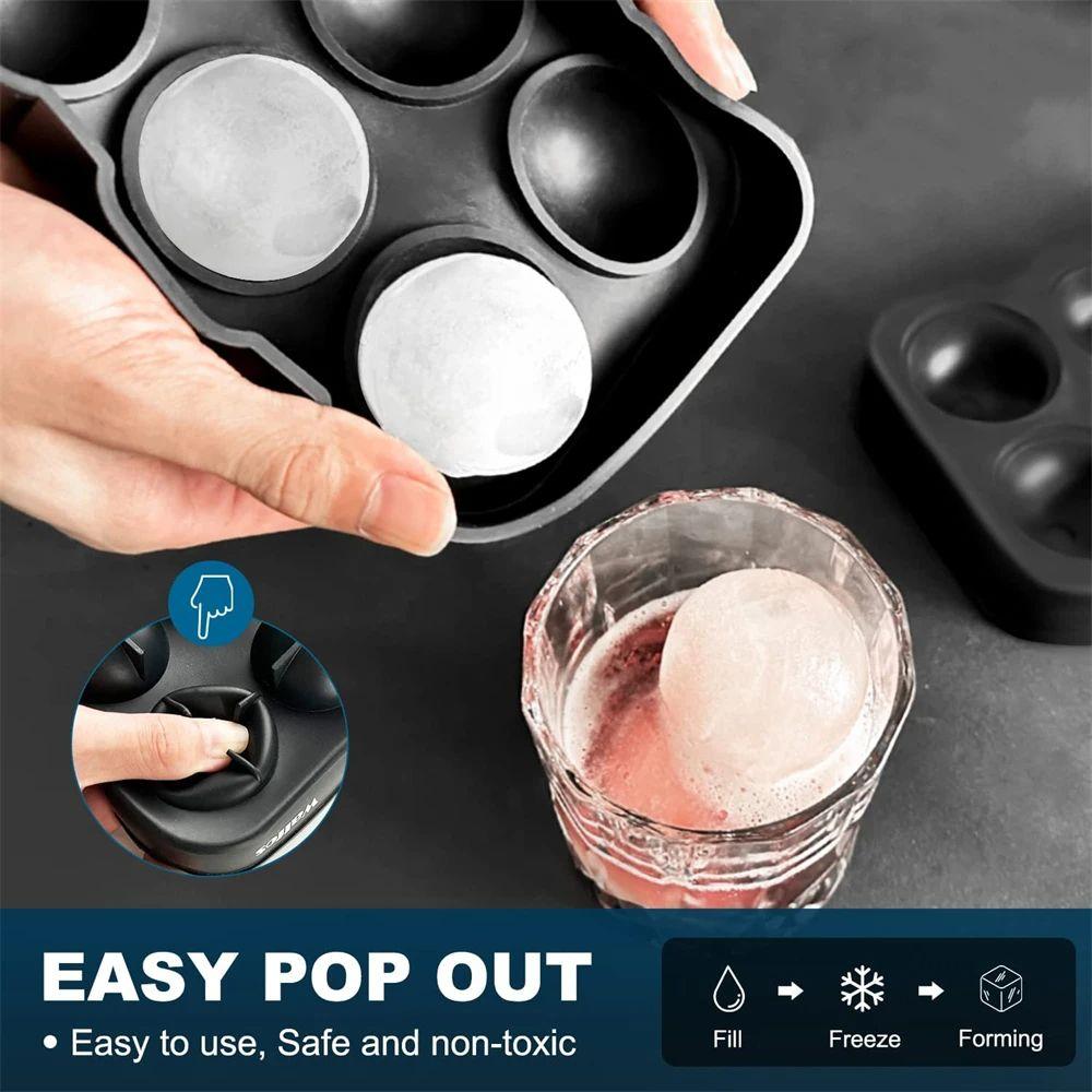 6Grid Large Ice Cube Trays for Freezer,Silicone Ice Maker Molds with Lid,Reusable Ball/Square Ice Mold For Whiskey Bar Party Kitchen Tools