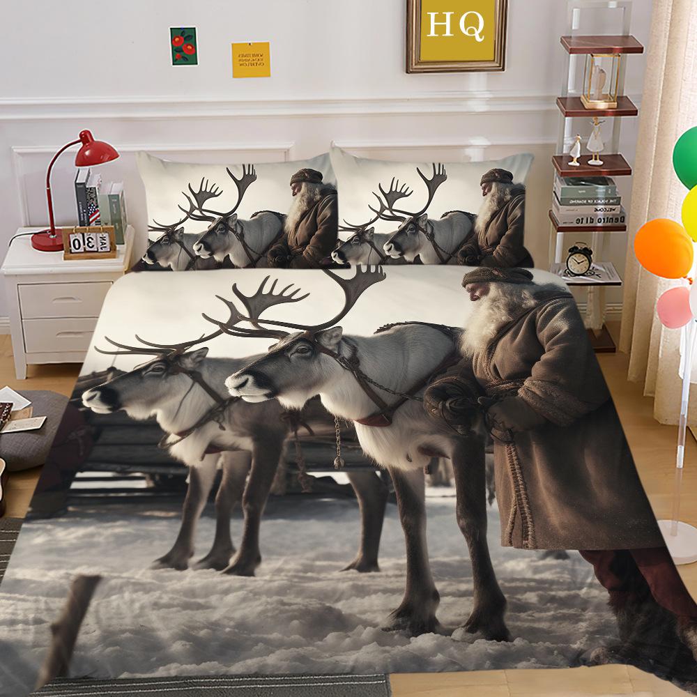 Рождественская карета, снежная сцена, 3D-принт, полиэстеровая наволочка, пододеяльник, набор из двух или трех предметов, можно