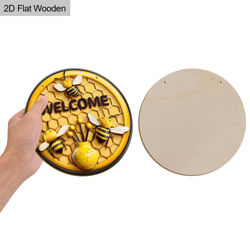 Rustic Wooden Welcome Sign with Adorable Bees & Flower Pattern - Hive Wooden Decorative Hanging Plaque for Front Door, Wall Hanging Decorecor