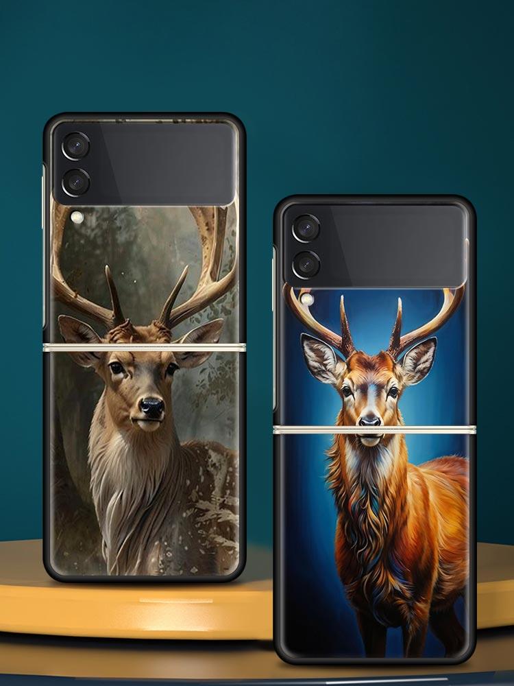 Жесткий ПК Чехол для Телефона с Рисунком Оленя и Личи для Samsung Galaxy Z Flip 7 6 5 4 Черная Крышка для Galaxy Z Flip 3 Складной Корпус Fundas