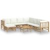VidaXL Garden Lounge Set 9 Pcs with Cream White Cushions Bamboo, Lounge Set, Outdoor Lounge Set, 3155196