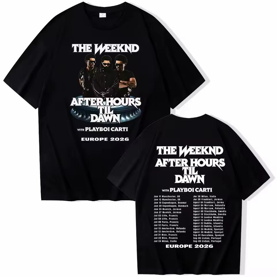 Unisex Concert Merch T shirt With The Weeknd & Playboi Carti Print, After Hours Til Dawn Europe 2026 Tour Women And Men T shirt