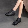 Johnature Retro Short Boots Comfortable Genuine Leather Casual Versatile Woven Women's Shoes