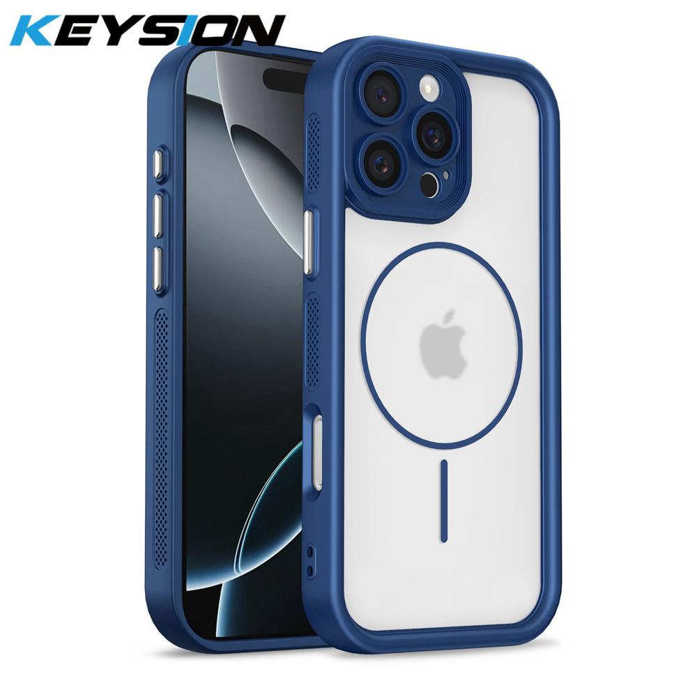 KEYSION Прозрачный матовый магнитный чехол для MagSafe для iPhone 15 16 Pro Max 16 Plus Силикон+ПК Утолщенная рамка Ударопрочный чехол для телефона