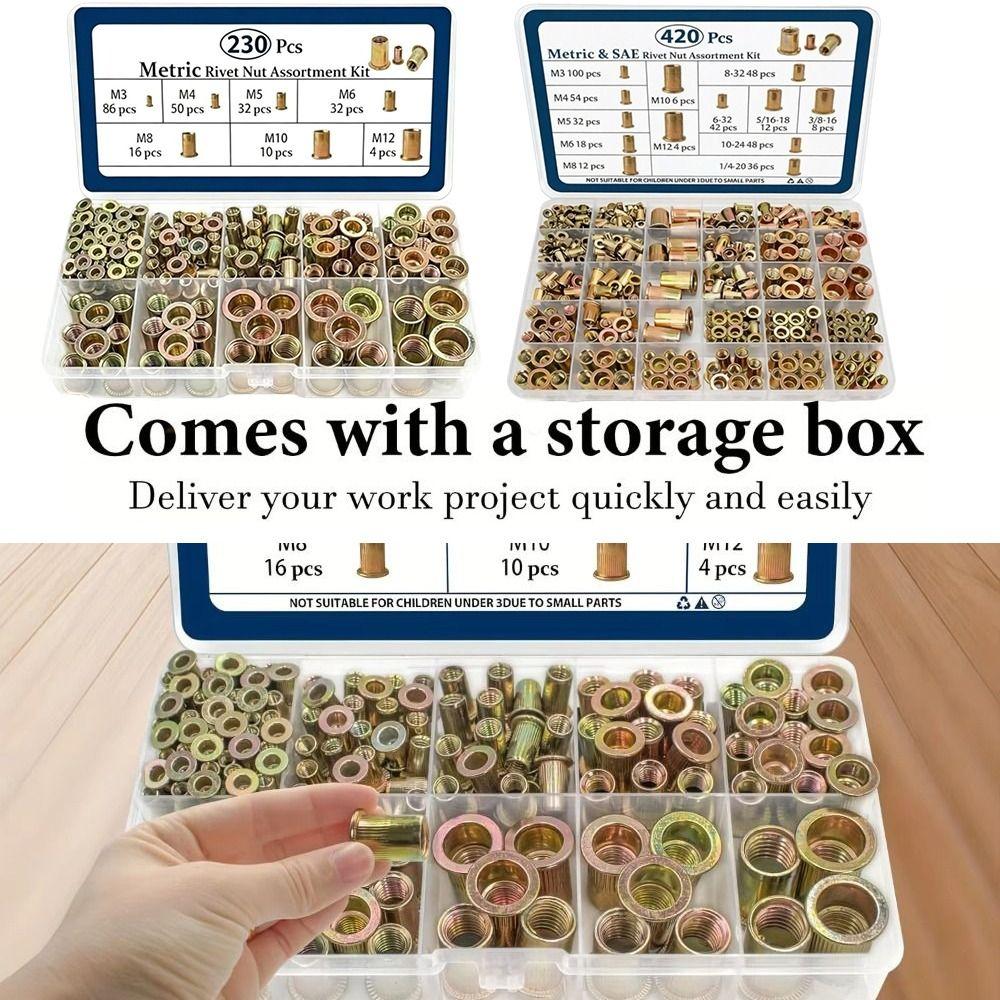 Zinc Plated Rivet Nut M3-M12 Rivet Nut Assortment Kit Threaded Insert Tool Rivnuts Tool